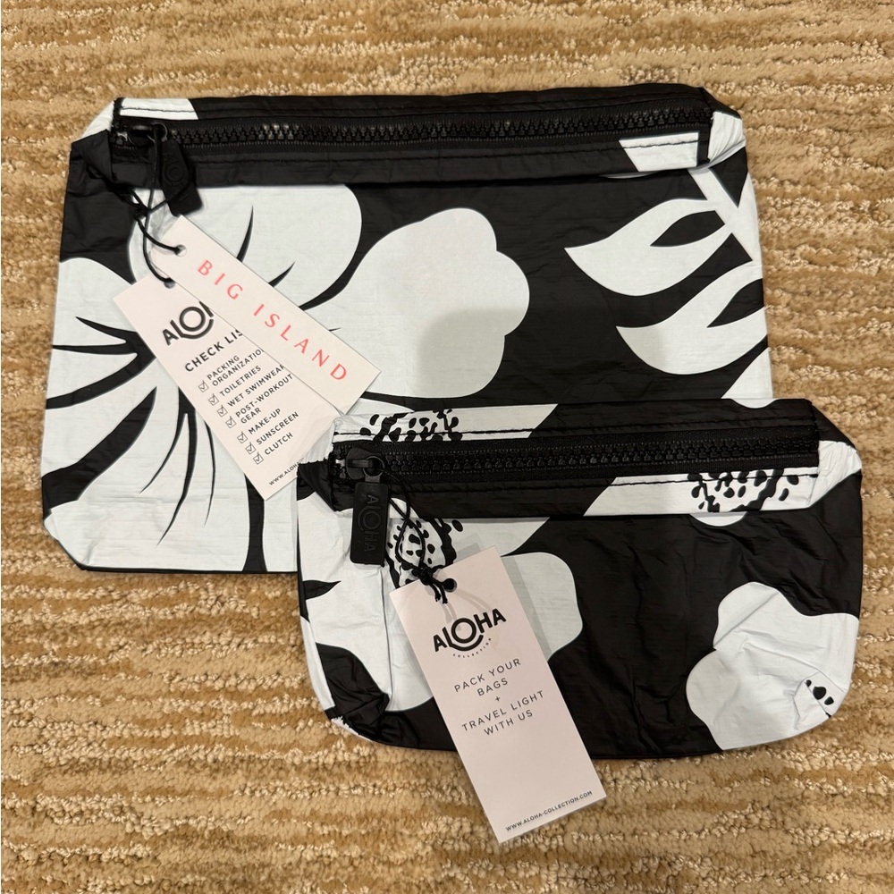 ALOHA Collection Black and White Floral - Small and Medium Pouch BNWT